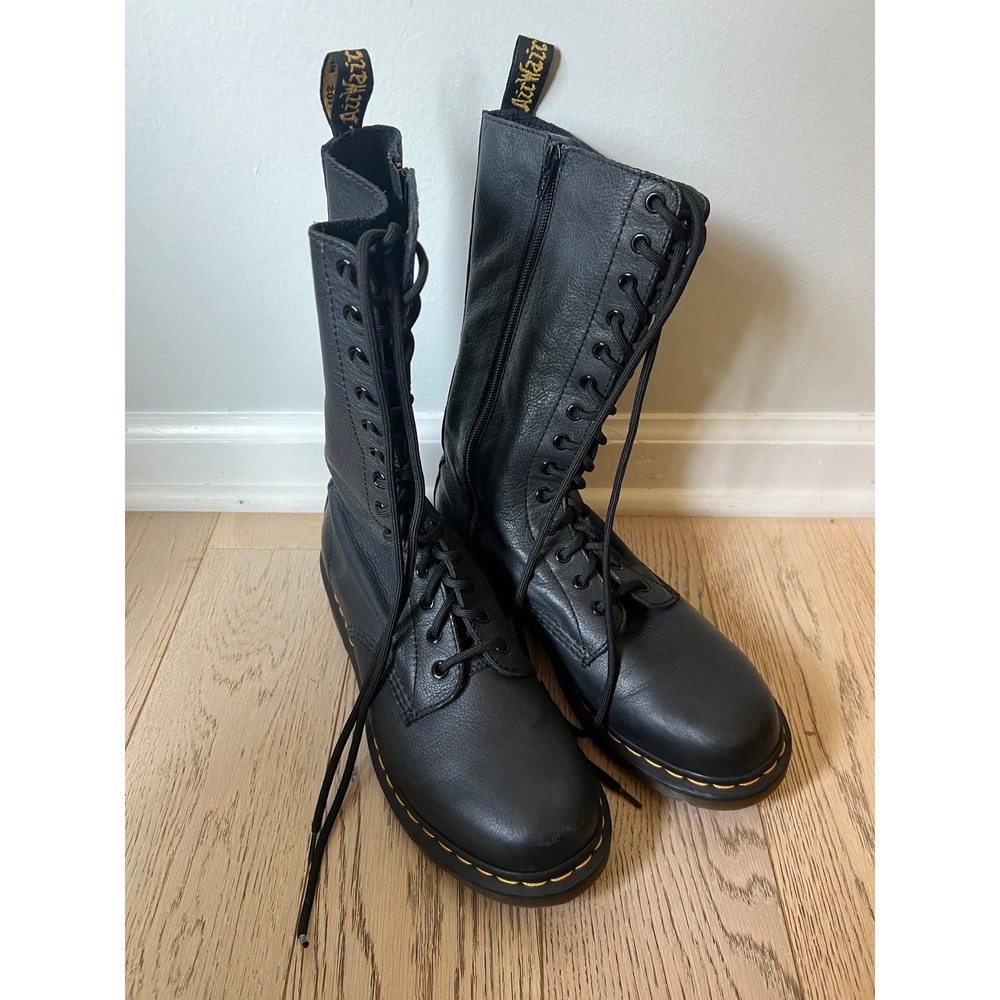 Dr. Martens 1B99 Virginia Leather 14-Eye Side Zip Boots Black Womens 11